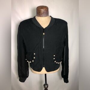 Women’s Vintage LeChateau Black Jacket with Faux Pearls. Size Small.